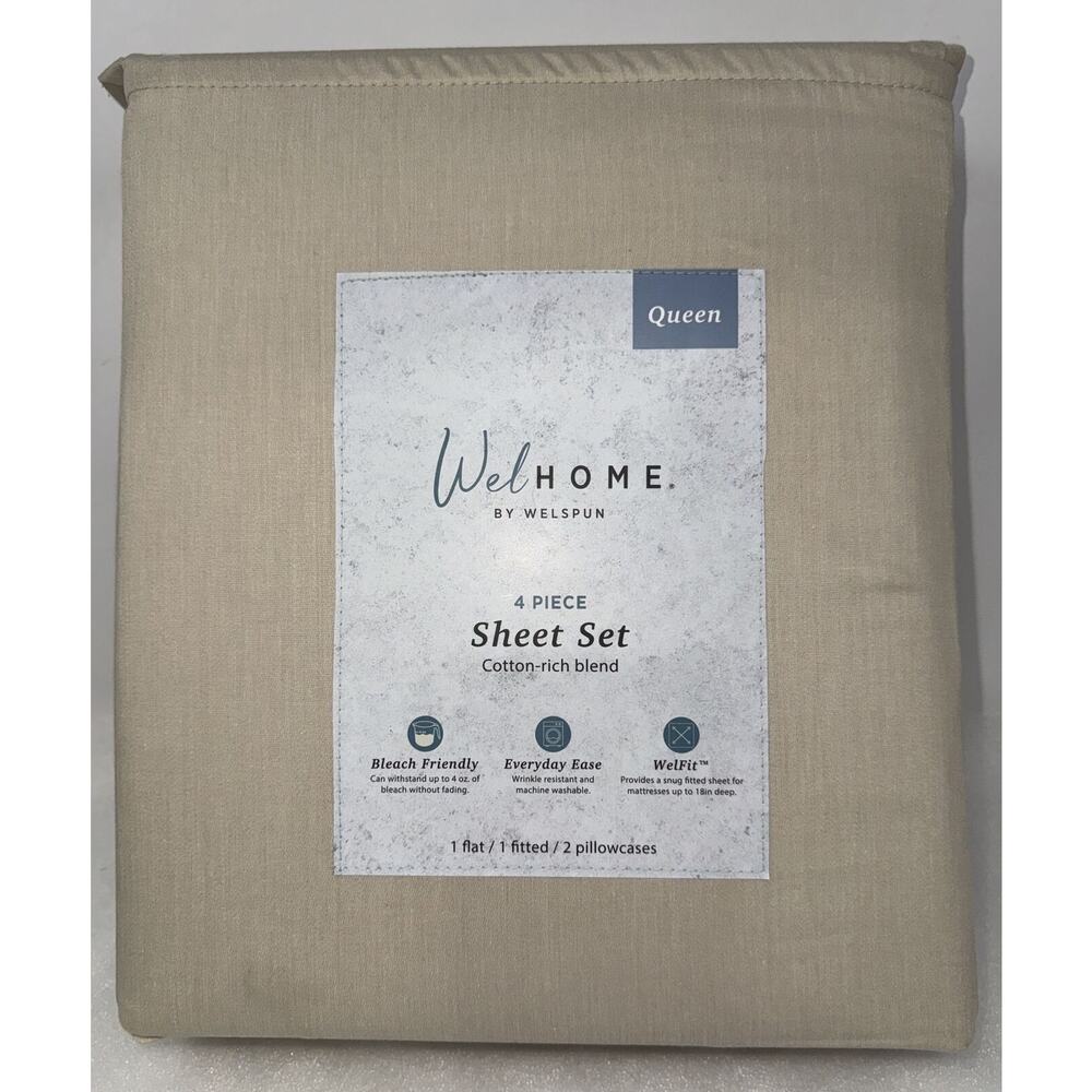 Welhome Cotton Blend Sateen Weave ~Oyster Gray~4pc Sheet Set, Queen